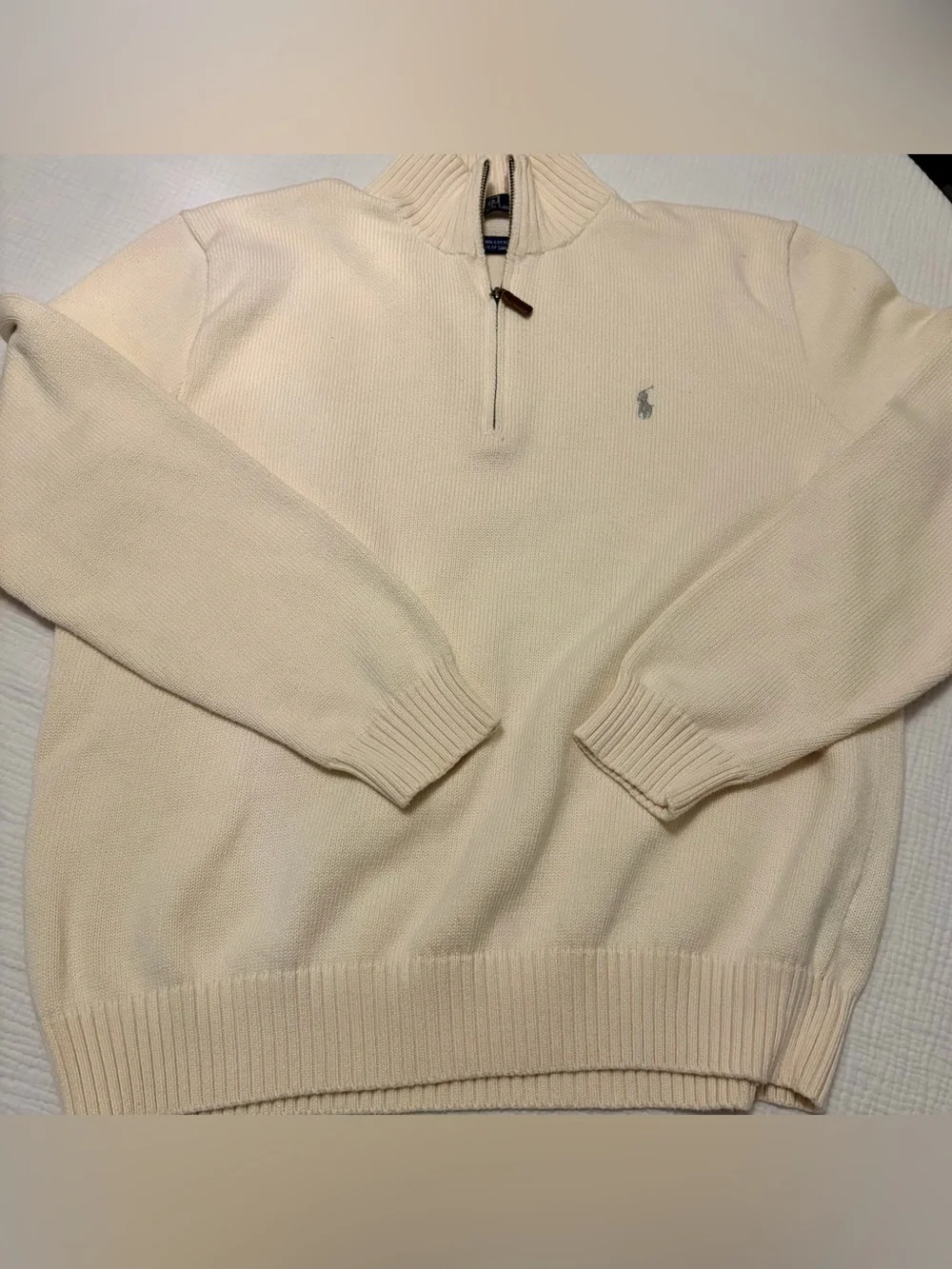 Ralph Lauren Polo Cream Logo 100% Cotton Quarter Zip Sweater Sz XL X-Large